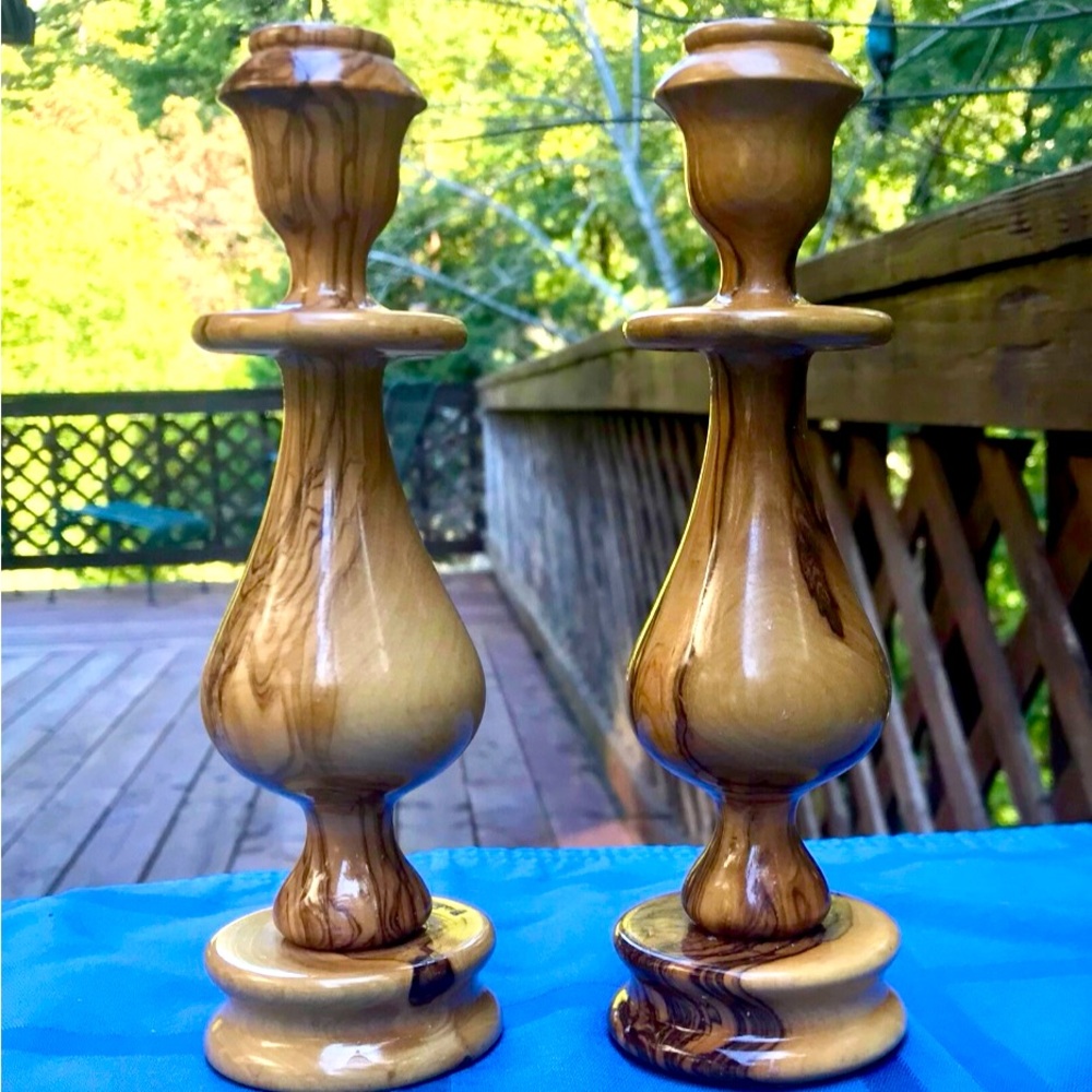 Olive Wood Hand Carved Candlesticks made in Bethlehem